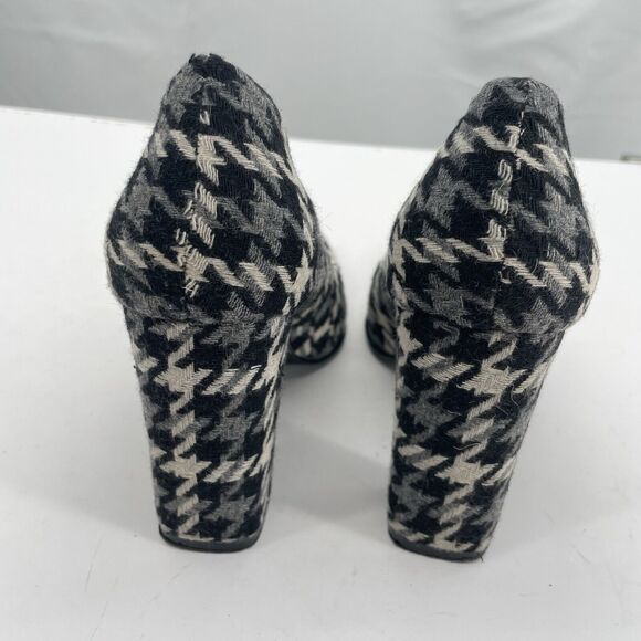 Colin Stuart Size 6.5 Houndstooth High Heels Black Gray Square Toe Fabric Upper - Picture 6 of 9